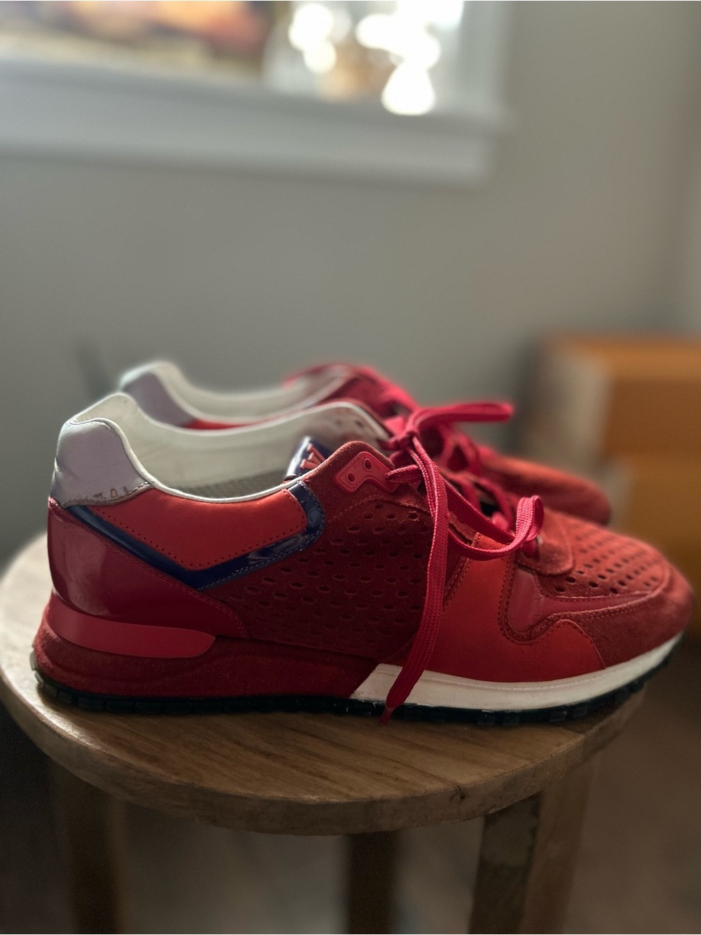 Louis Vuitton Red Athletic Sneakers with Navy Trim
